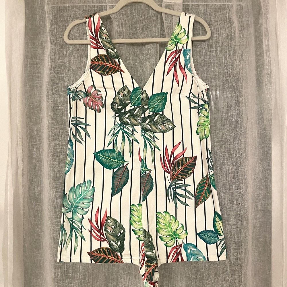 Zara Striped Tropical Shortall Romper